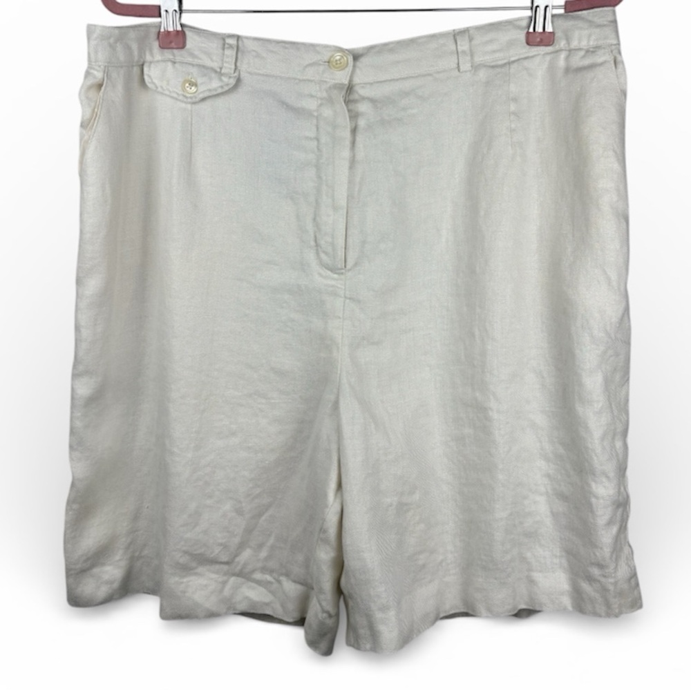 Ralph Lauren Women Cream 16 Linen Shorts High Waist Preppy Summer Breathable
